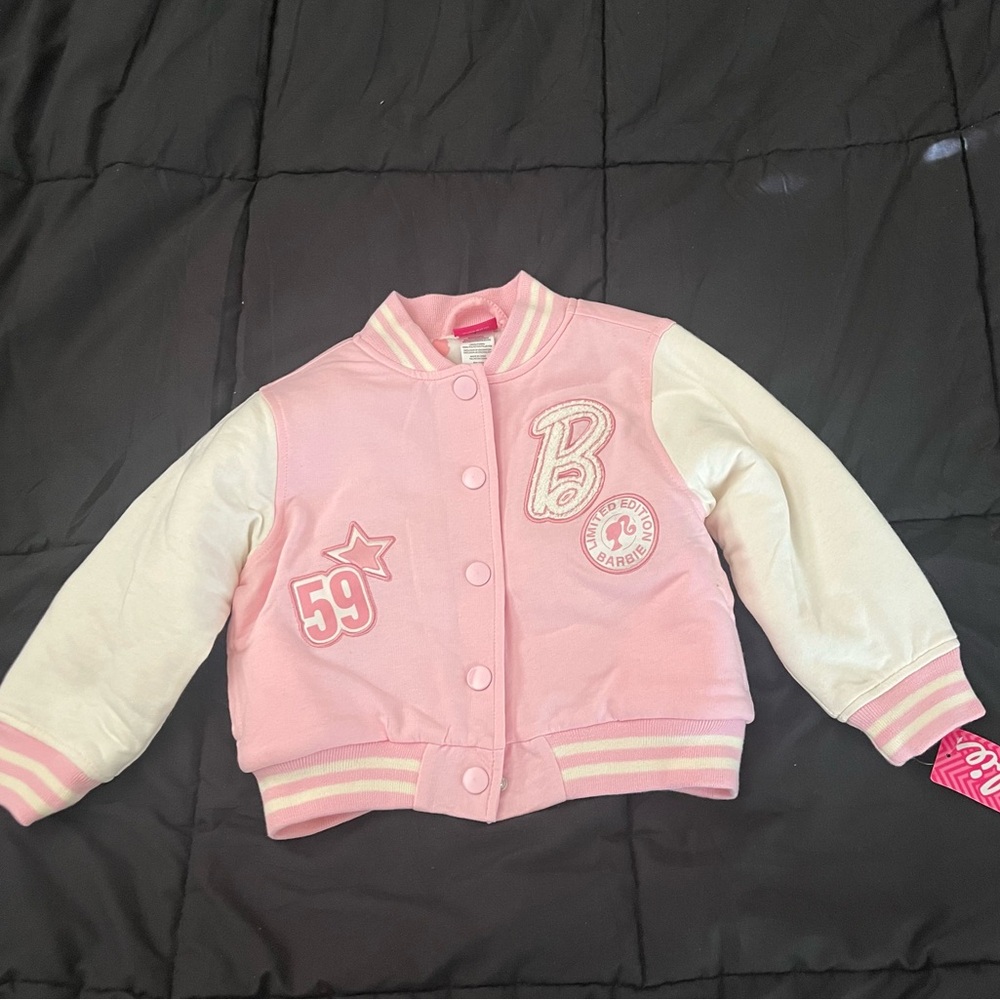 Barbie Toddler Girls French Terry Varsity Bomber Jacket Size 4